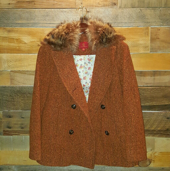 Cole Haan Jackets & Blazers - COLE HAAN LUXURY WOOL/REAL FUR COLLAR ORANGE JACKET SIZE S